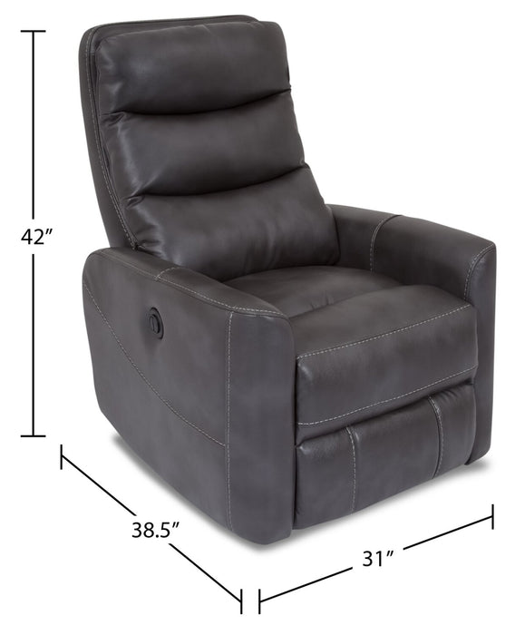 Cindy Crawford Home Quinn 31\" Leather-Look Fabric Swivel Rocker Power Reclining Chair - Grey