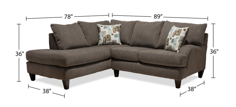Made in Canada Nofia 2-Piece Left-Facing Chenille Fabric Sectional with  Accent Pillows and Wood Legs - Charcoal Grey