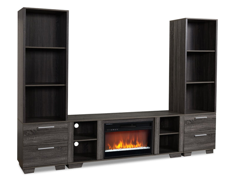 Antoni 102\" Modern 3-Piece Entertainment Centre with Electric Fireplace and Storage for TVs up to 70\"- Grey