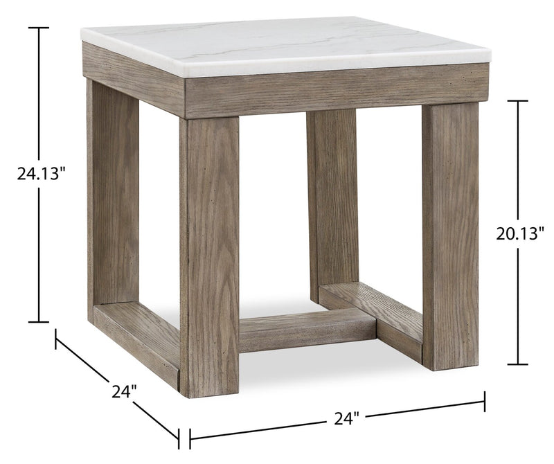 Corsa 24\" Modern End Table - Marble Top with Grey Brown Wood Base