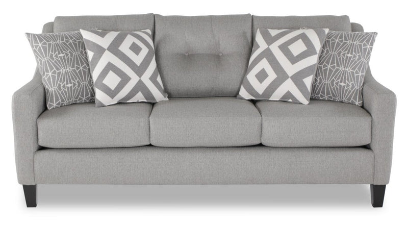 Made in Canada Cindy Crawford Home Kylie 78\" Linen-Look Sofa with Wood Legs - Zeus Grey