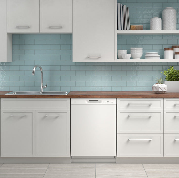 GE 24\" 59 dBA Built-In Front-Control Dishwasher with Piranha Hard Food Disposer - White - GDF510PGRWW