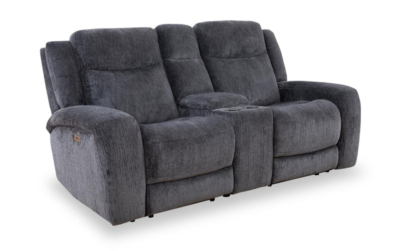 Atlantis 79\" Fabric Zero Gravity Power Reclining Loveseat with Storage Console and USB Ports - Dark Grey