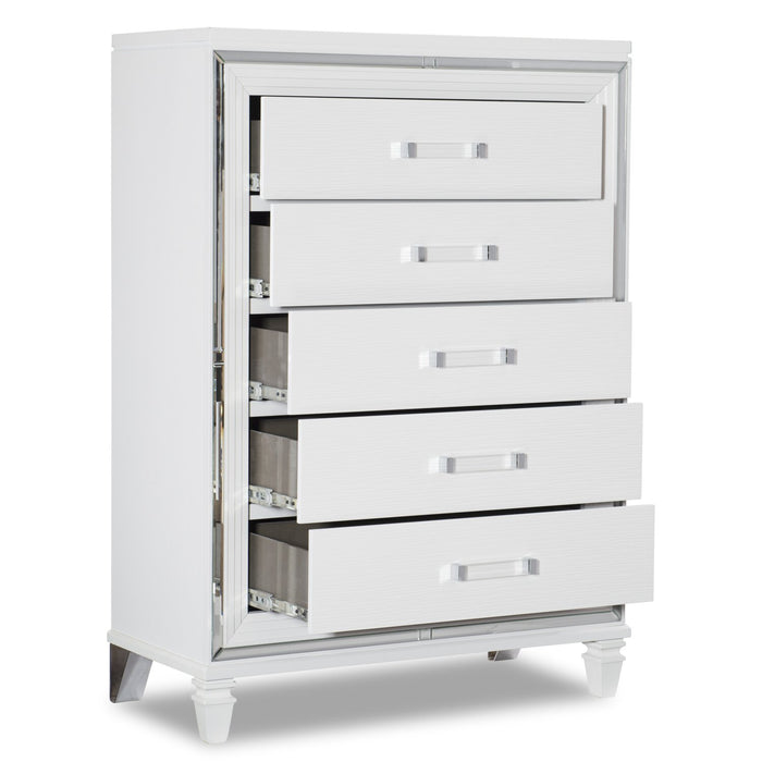 Max Bedroom Chest of Drawers, 5-Drawer, 38\"W x 54.3\"H, Glam - White