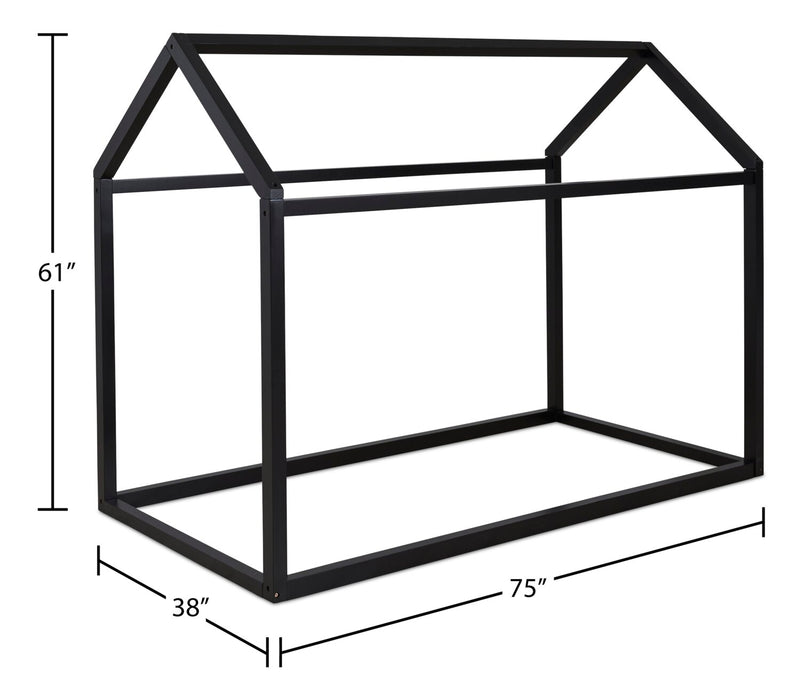 Walt House Bed for Kids, Wood, Black - Twin Size