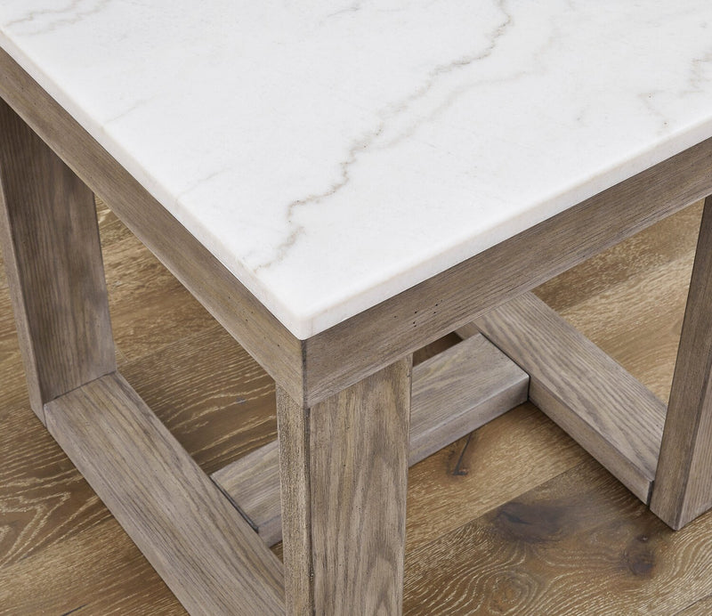 Corsa 24\" Modern End Table - Marble Top with Grey Brown Wood Base