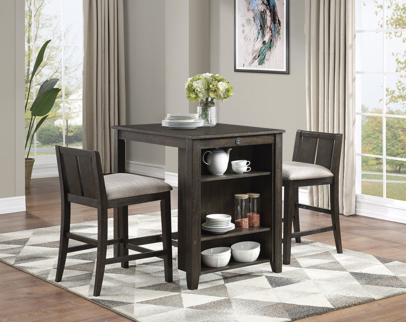 Lane 3pc Counter-Height Dining Set with Table & 2 Chairs, Built-in Shelves & USB, 36.5\"W - Brown