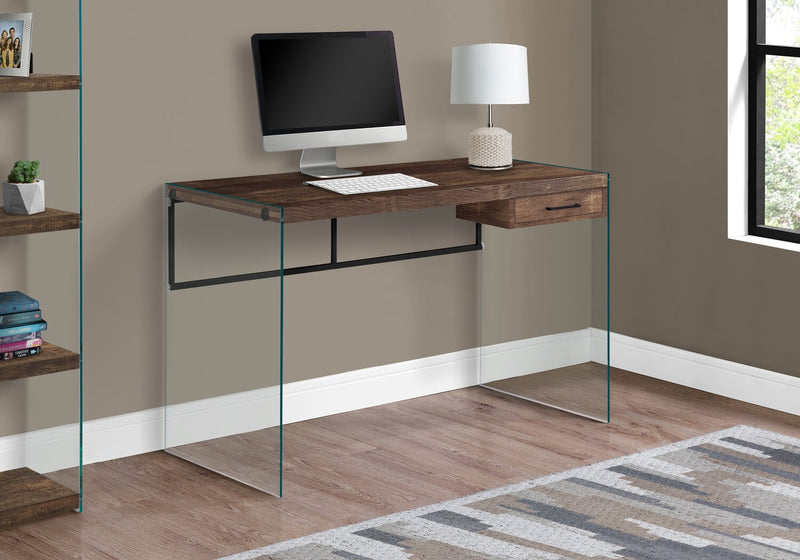 Isla 48\" Office Desk with Drawer - Brown with Glass Base