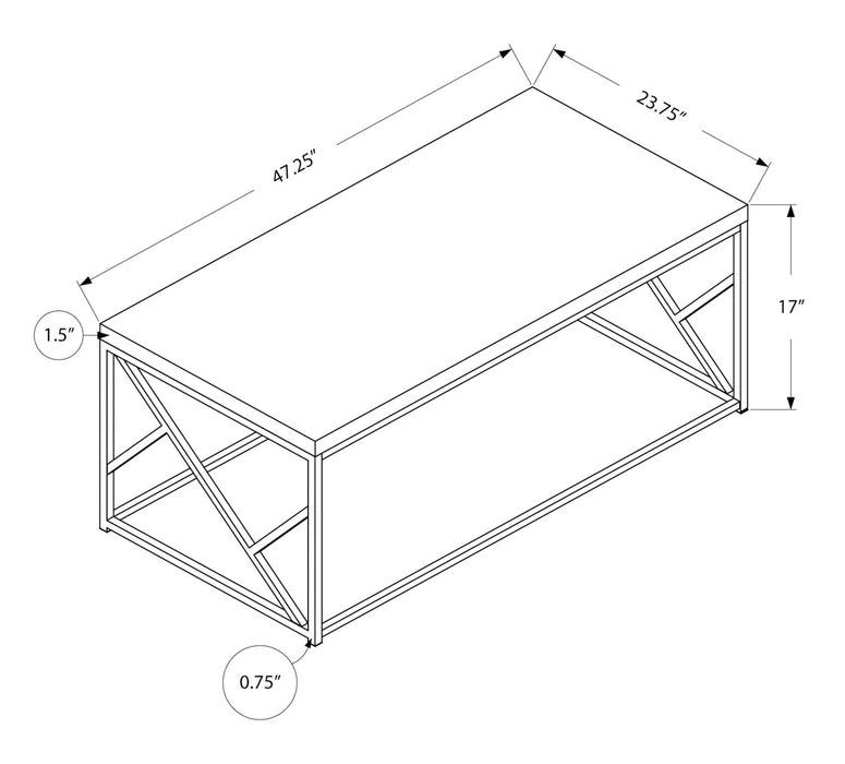 Ivy 47.25\" Modern Coffee Table - Grey Cement Look with Chrome Metal Base