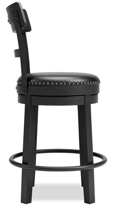 Otis Counter-Height Stool with Swivel Seat, Vegan Leather Fabric, Metal - Black