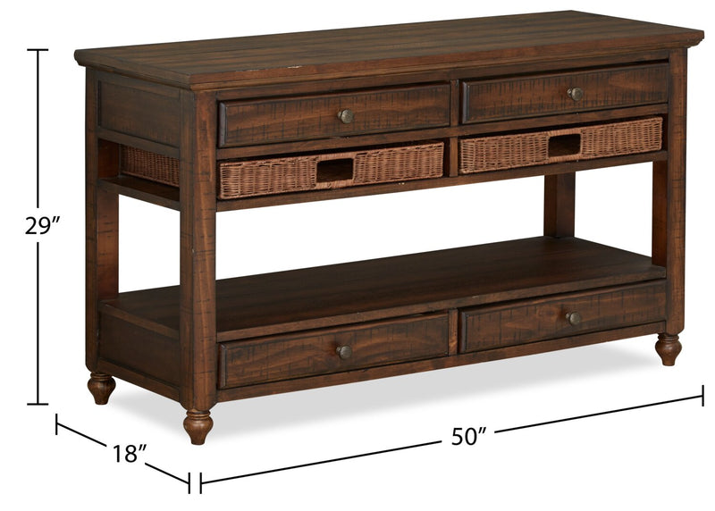 Cottage Lane 50\" Rustic Sofa Table with Storage and Shelf - Dark Brown Wood