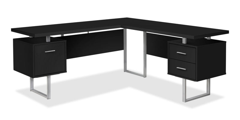 Marnie Reversible 71\" L-Shaped Corner Office Desk with 3-Drawers - Black