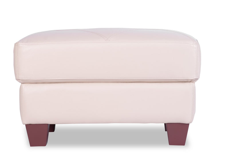 Chateau d’Ax Vita 31\" 100% Genuine Leather Ottoman with Diamond Pattern Stitching and Wood Legs - Smoke White