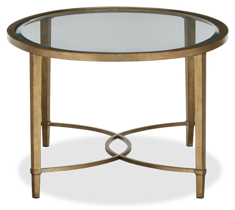 Copia 50\" Traditional Oval Glass Top Coffee Table - Silver and Gold with Metal Base