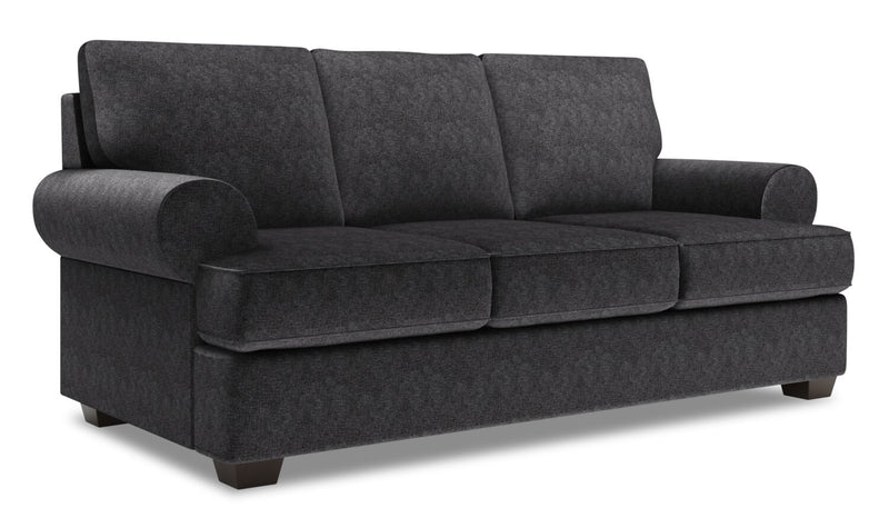Made in Canada Customizable Sofa Lab Roll 86\" Chenille Fabric Sofa Bed with Rolled Arms - Luxury Charcoal Grey