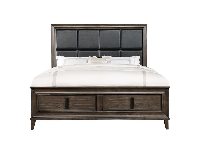 Kane 5pc Bedroom Set with Storage Bed, Dresser & Mirror, Vegan Leather, Brown - King Size