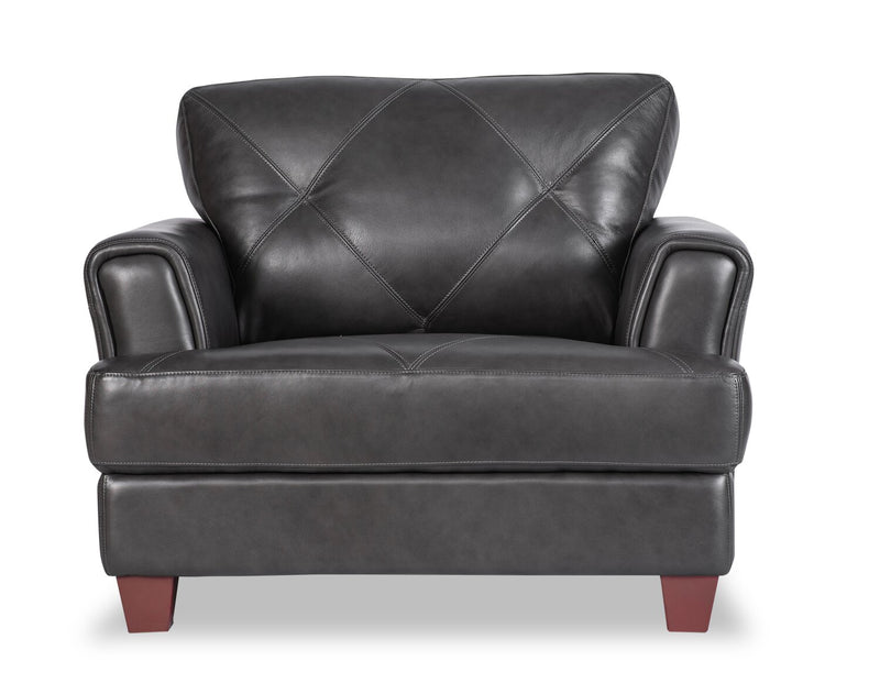 Chateau d'Ax Vita 44\" 100% Genuine Leather with Diamond Pattern Stitching and Wood Legs - Charcoal Grey