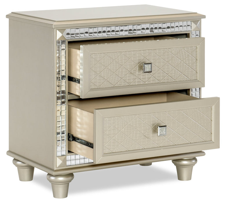 Tyra Bedside 2-Drawer Nightstand, 28\"W x 29\"H, Glam - Champagne