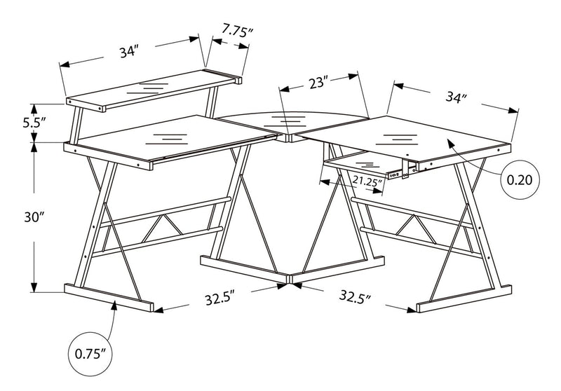 Elias 57\" L-Shaped Glass Office Desk - Black Frame