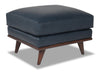 Vivia 28\" Genuine Leather Ottoman with Wood Base - Navy Blue