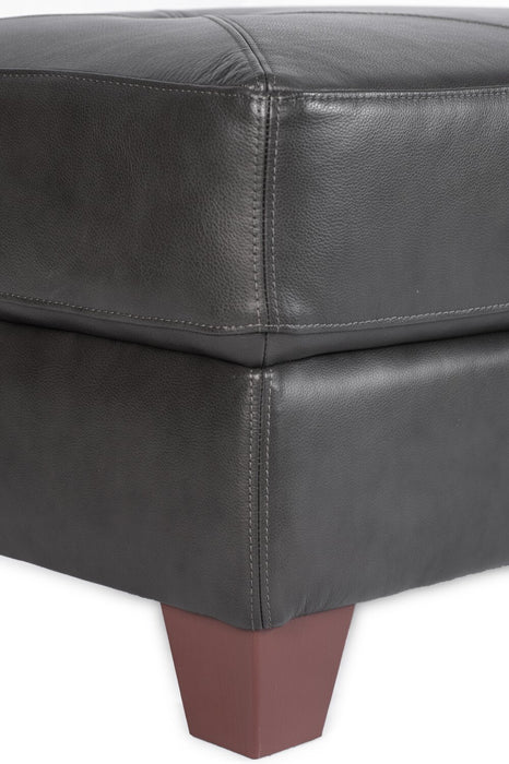 Chateau d’Ax Vita 31\" 100% Genuine Leather Ottoman with Diamond Pattern Stitching and Wood Legs - Charcoal Grey