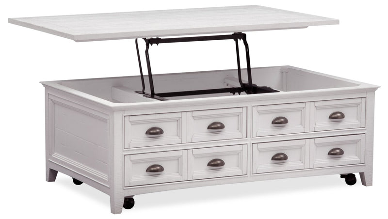 Heron Cove 50\" Traditional Lift Top Coffee Table with Storage and Casters - White Pine