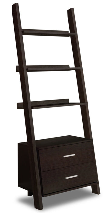 Ronan 25.5\" Ladder Bookcase with Open Shelves & 2-Drawers - Espresso 