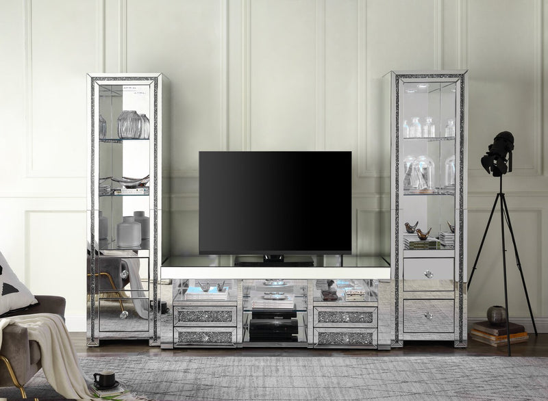 Oakley 98.5\" Glam 3-Piece Entertainment Centre with Storage and Cable Management for TVs up to 65\"- Silver