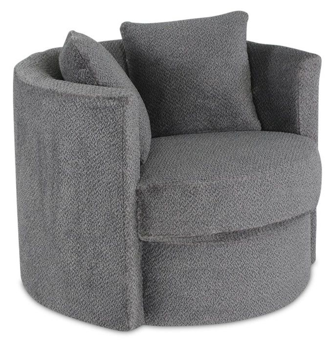 Made in Canada Petite 36\" Chenille Fabric Swivel Cuddler Accent Chair - Teddy Nightfall Grey