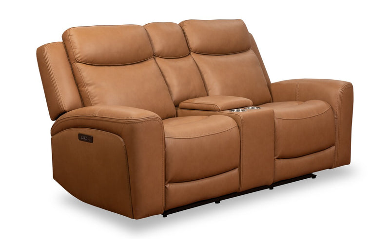 Scott Living Prescott 79\" Genuine Leather Power Reclining Loveseat with Power Headrests - Butternut Brown