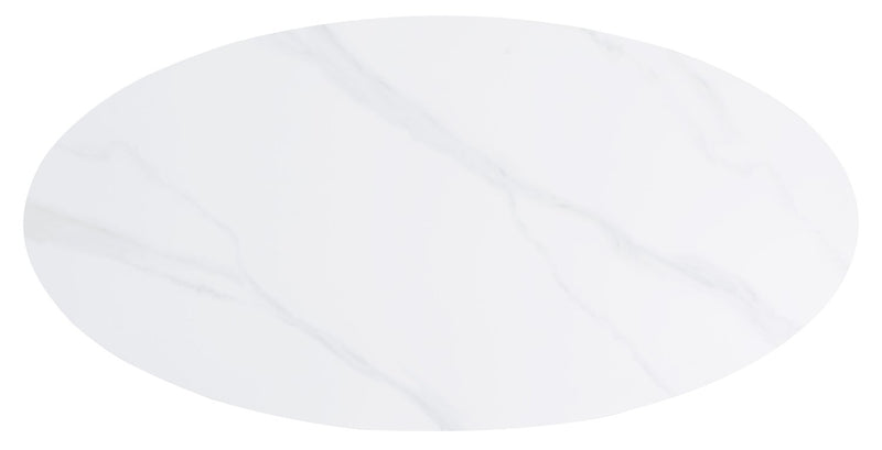 Kort & Co. Nico 51\" Modern Oval Coffee Table - White Sinetered Stone with Dark Grey Metal Legs