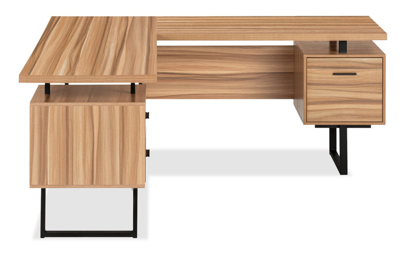 Marnie Reversible 71\" L-Shaped Corner Office Desk with 3-Drawers - Light Brown