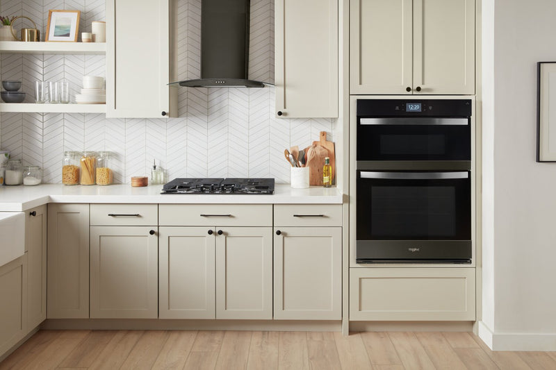 Whirlpool 30\" 5 Cu. Ft. Electric Combination Wall Oven with True Convection - Black Stainless Steel with PrintShield™ Finish - WOEC7030PV