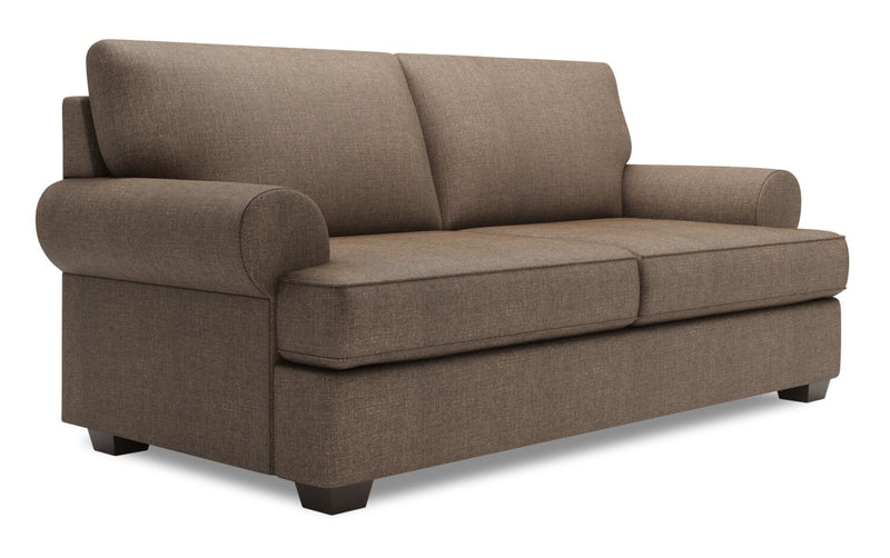 Made in Canada Customizable Sofa Lab Roll 76\" Linen-Look Fabric Condo Size Sofa with Rolled Arms - Luna Praline Brown