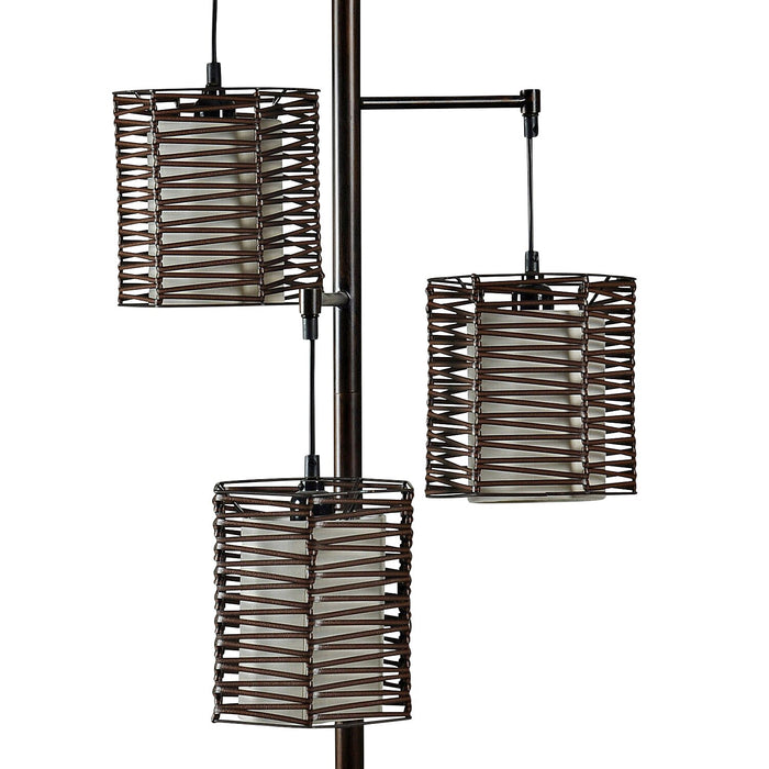 Harlon 37.5\" Antiqued-Bronze with Rattan Shades 3 Light Table Lamp