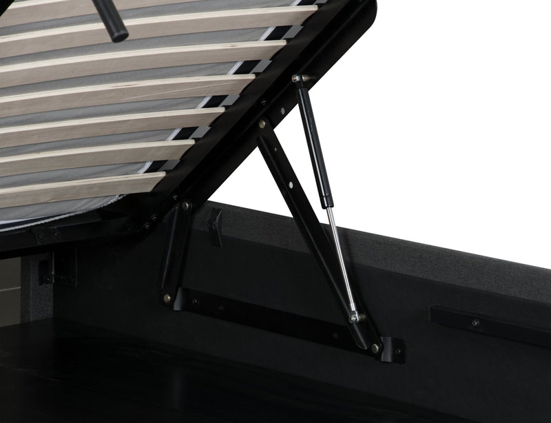 Jace Upholstered Storage Platform Bed in Grey Fabric, Tufted - Full Size