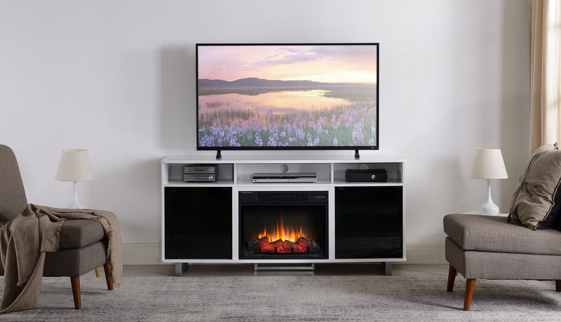 Ignatius 64\" Modern Electric Fireplace TV Stand with Storage & Cable Management for TVs up to 70\"- White