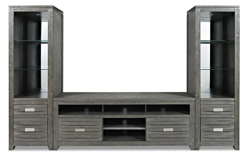 Bronx 104\" 3-Piece Wall Unit Entertainment Centre with Storage and Cable Management for TVs up to 65\"- Grey