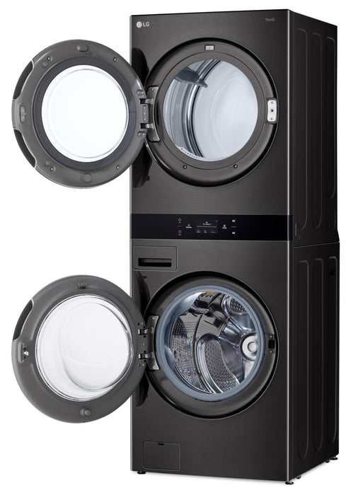LG 5.8 Washer/7.4 Dryer Cu. Ft. Front-Load High-Efficiency Steam Washtower™ - Black Steel - WKEX300HBA
