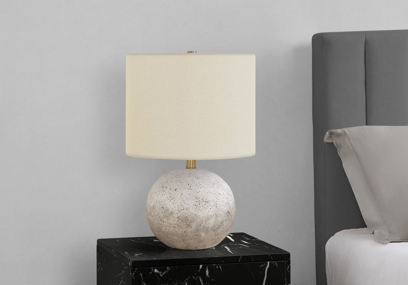 20\" Grey Textured Concrete Table Lamp with Linen Shade