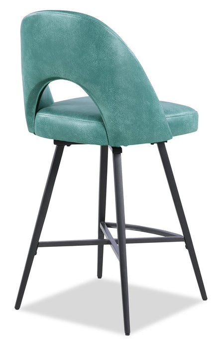 Kort & Co. Bay Counter-Height Stool with Swivel Seat, Vegan Leather Fabric, Metal - Aqua