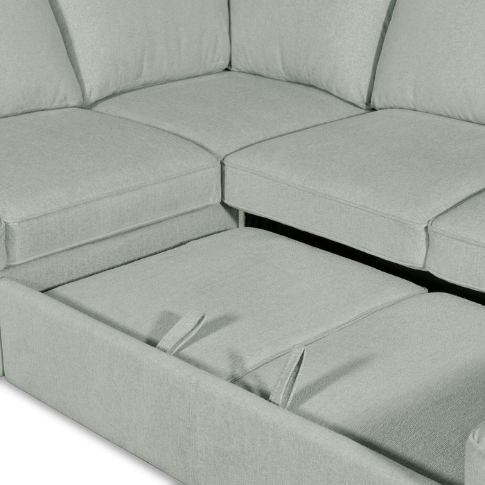 Scott Living Haven 3-Piece Right-Facing Chenille Fabric Sleeper Sectional with Storage Chaise - Seafoam Blue