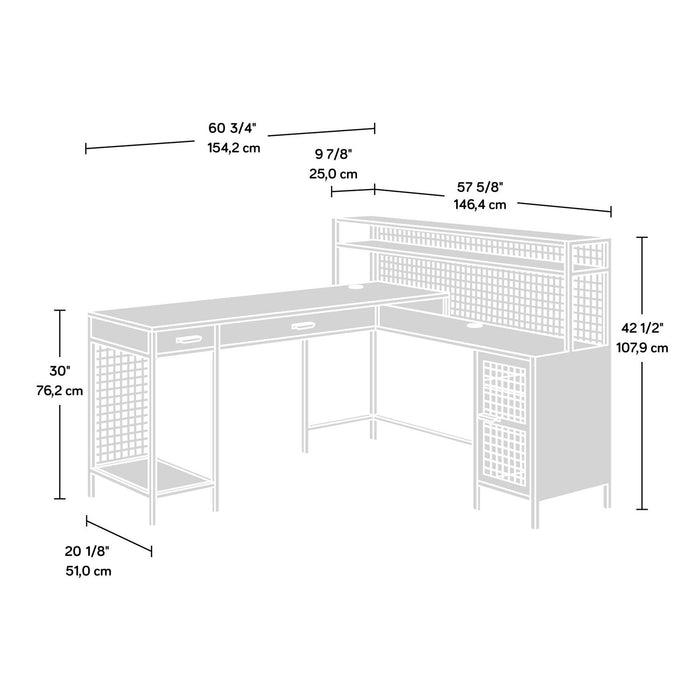 Tayla 60.67\" L-Shaped Office Desk with 2-Drawers & Cabinet - Vintage Oak & Black