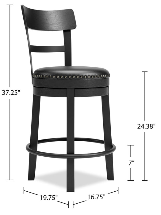 Otis Counter-Height Stool with Swivel Seat, Vegan Leather Fabric, Metal - Black