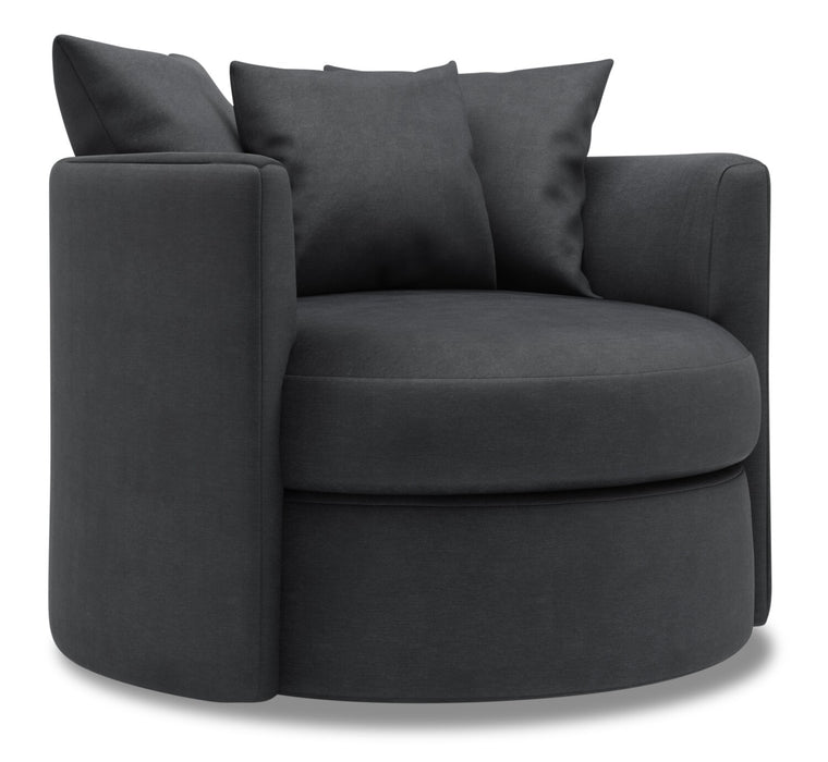 Made in Canada Sofa Lab Customizable Nest 41\" Linen-Look Fabric Swivel Accent Chair - Pax Pepper Grey