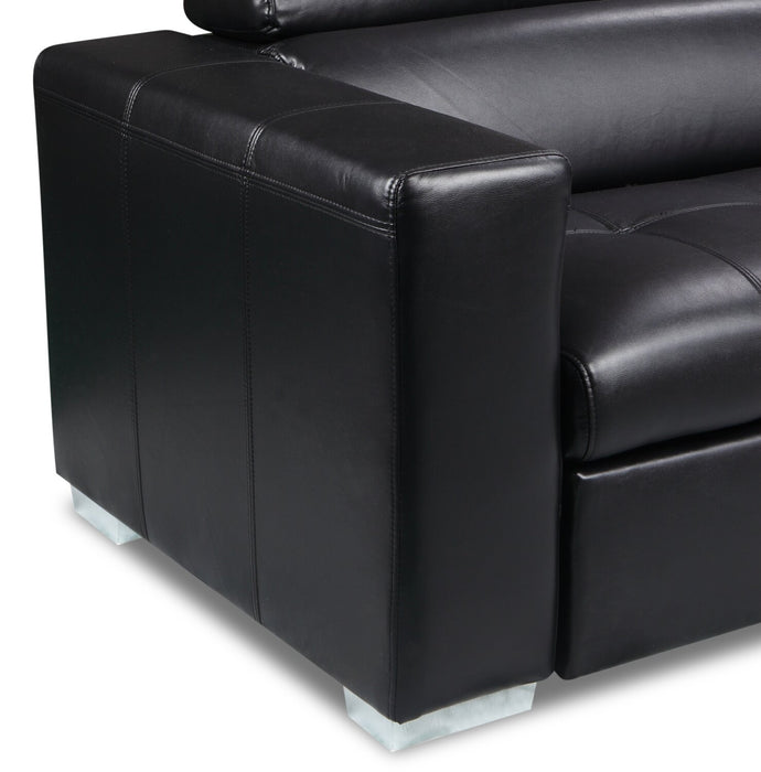 Drake 3-Piece Right-Facing Leather-Look Fabric Sleeper Sectional with Storage Ottoman - Black