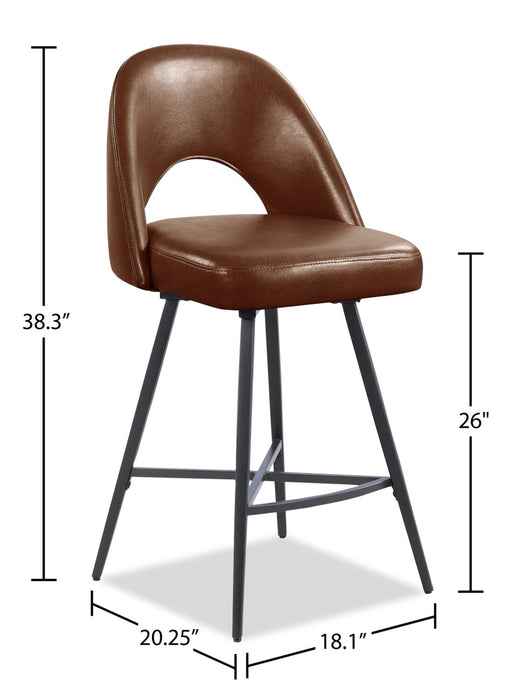 Elijah Counter-Height Stool with Swivel Seat & Vegan Leather Fabric, 26\"H, Metal - Brown