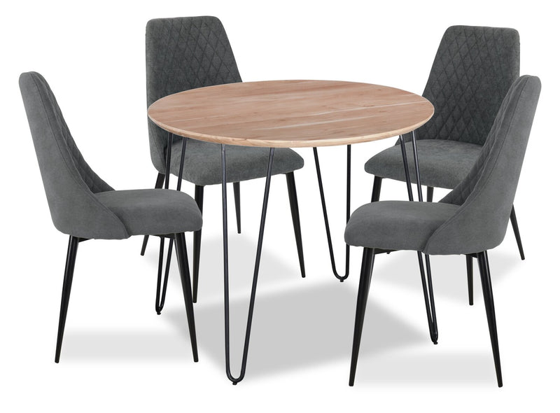 Miya 5pc Dining Set with Table & 4 Chairs, Acacia Wood, Metal, 36\"W Round - Charcoal
