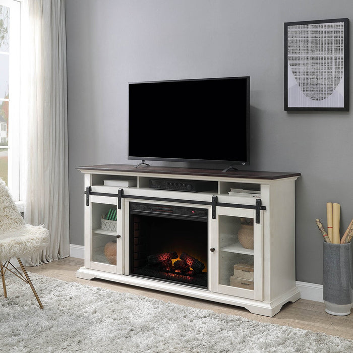 Monte 69\" Electric Fireplace TV Stand with Storage and Cable Management for TVs up to  75\"- White