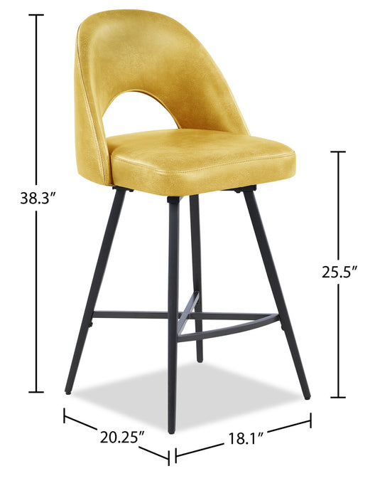 Kort & Co. Bay Counter-Height Stool with Swivel Seat, Vegan Leather Fabric, Metal - Mustard